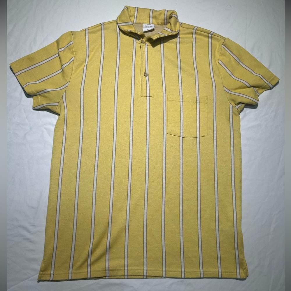 Urban Outfitters Yellow Striped Men's M Polo Shirt Front Pocket Grandpa